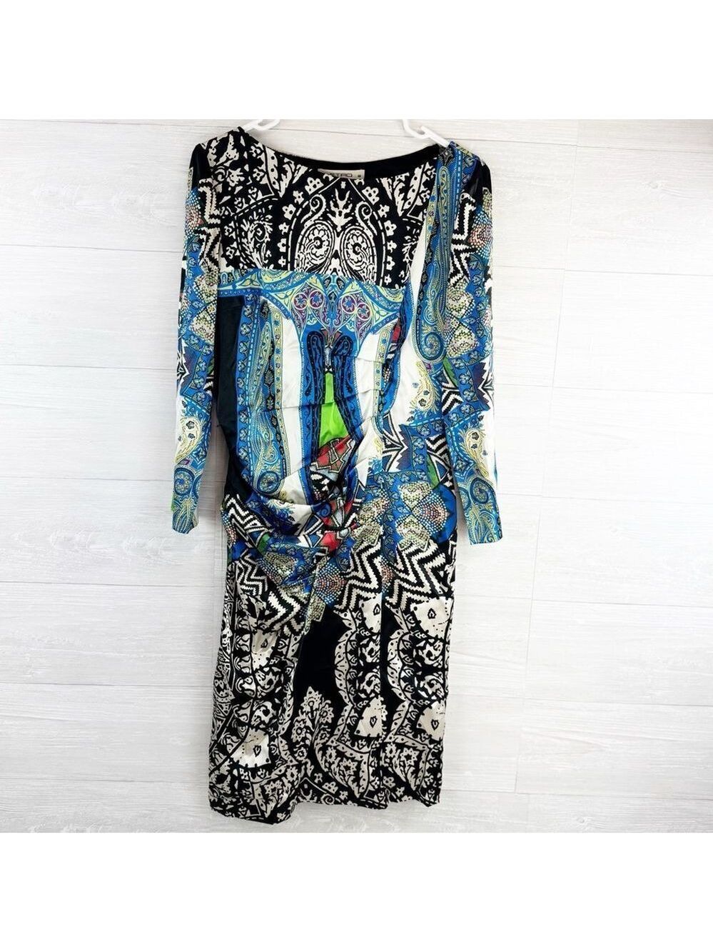 Etro Abstract Print Ruched Silk Midi Dress 46/10/L